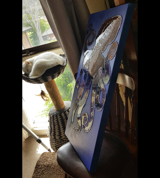 Ollie the Octopus - Mixed-Media on Stretched Canvas: 40.5cm x 81cm