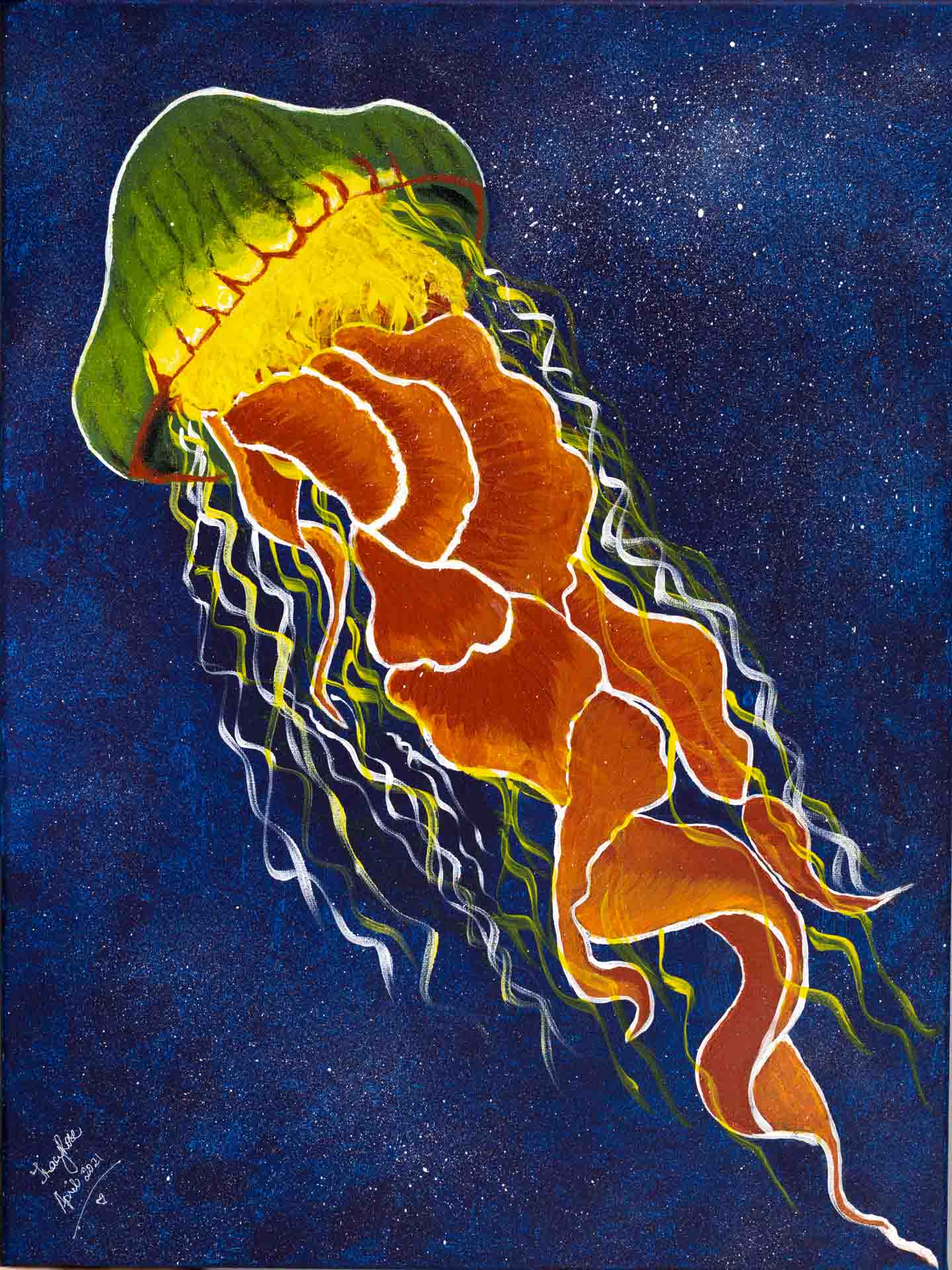 **SOLD** Cosmic Jellyfish - Acrylic on Stretched Canvas: 45.5cm x 61cm