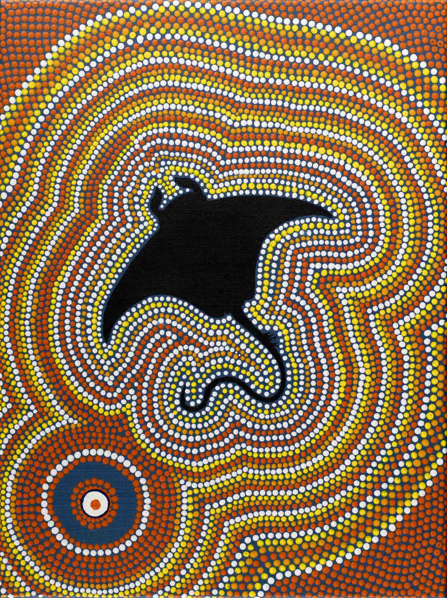 Stingray - Acrylic Dot Art on Stretched Canvas: 30.5cm x 40.5cm
