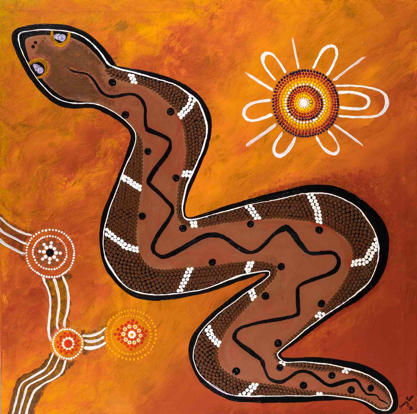 Rainbow Serpent - Acrylic on Stretched Recycled Canvas: 75cm x 75cm