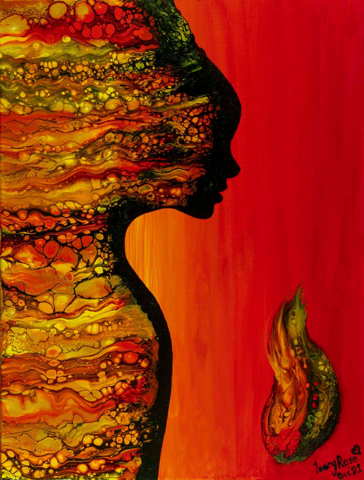 Woman on Fire - Mixed Media on Stretched Canvas: 45.5cm x 61cm
